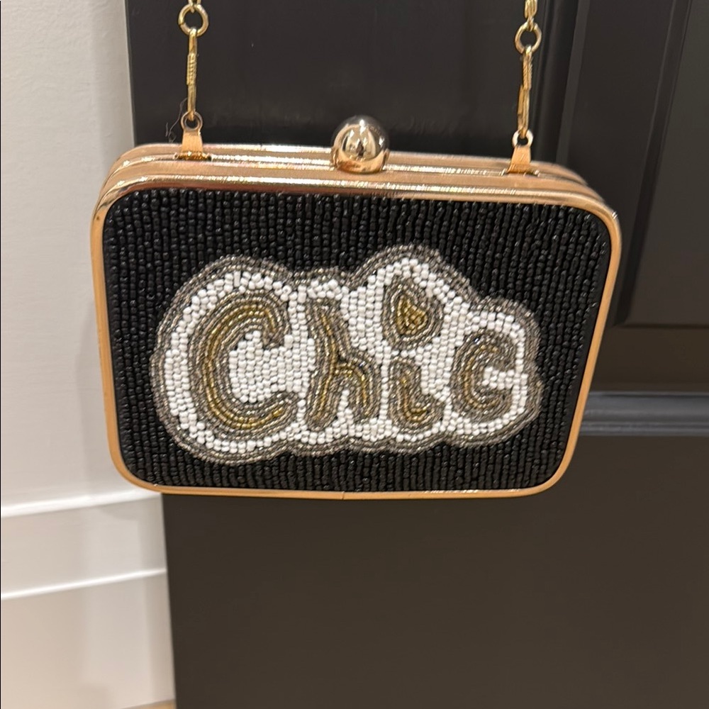 Chic Black and Gold Beaded Clutch